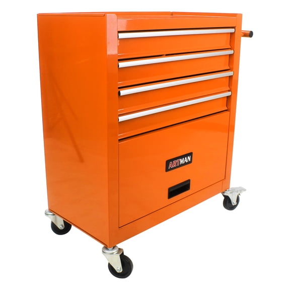 4 Drawer Rolling Metal Tool Cart on Wheels, 24'' Multifunctional Mobile Metal Tool Chest with Ball Bearing Drawer Slides, Drawers Trolley Organizer Tool Storage Box for Repair Shop, Warehouse, Garage