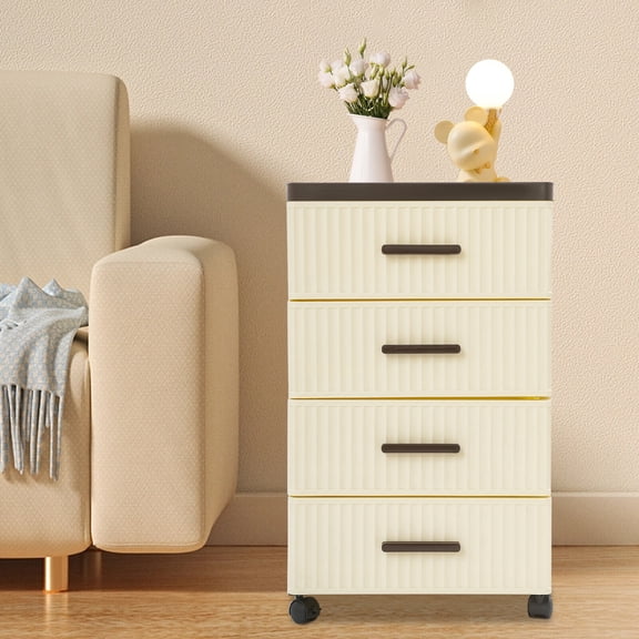 4-Drawer Rolling Storage Cart, PP Plastic Narrow Utility Cart with Wheels, Mobile Organizer for Bathroom Kitchen Bedroom, No Metal Rustproof, Stackable Drawer Unit (13.8"W x 10.2"D)