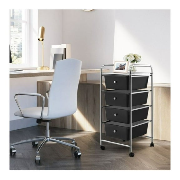 4-Drawer Rolling Storage Cart, Steel Organizer with Wheels - Home, Office, School - Black/White/Multicolor