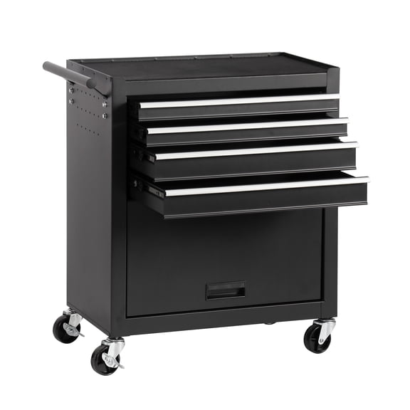 4-Drawer Rolling Tool Chest, Cabinet with 4 Wheels Tool Chest with Drawers, Suitable for Garages, Warehouses, Workshops, Repair Shops, Black