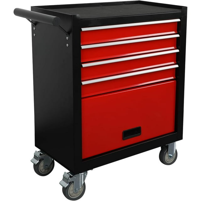 4 Drawer Rolling Tool Chest, Metal Tool Cart on Wheels, Key Locking