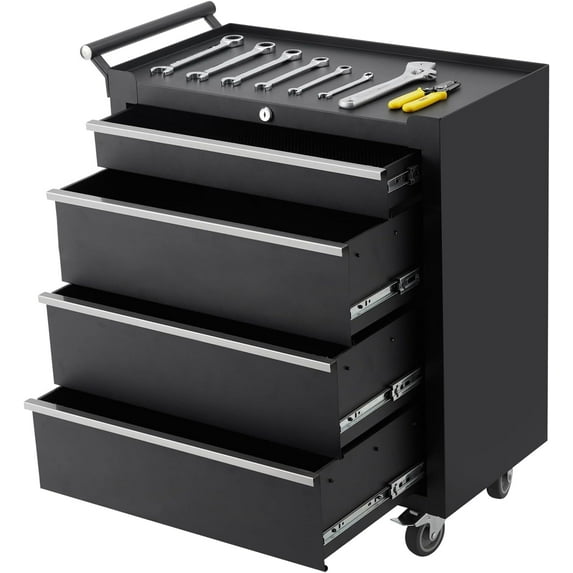 4-Drawer Rolling Tool Chest - Mobile Storage Cabinet with Lock & Drawer Liners, black