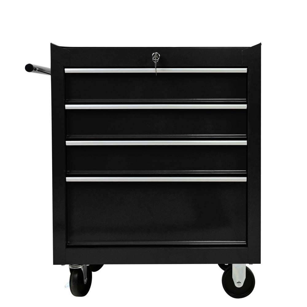 Black Steel 4-Drawer Rolling Tool Chest with Lock