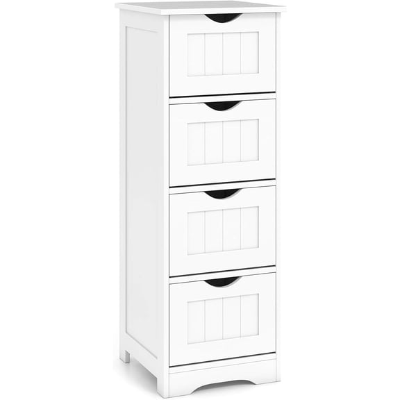 Freestanding Narrow Floor Cabinet with 4 Drawers, White Towel Storage Organizer for Bathroom, Living Room or Entryway