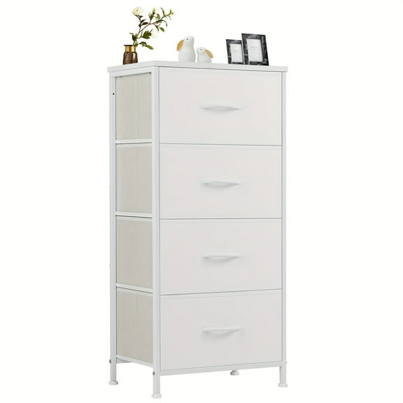 4-Drawer Skinny Dresser - Fabric Storage Tower with Wood Top, Narrow Organizer for Bedroom/Closet/Office - Black/Grey/White