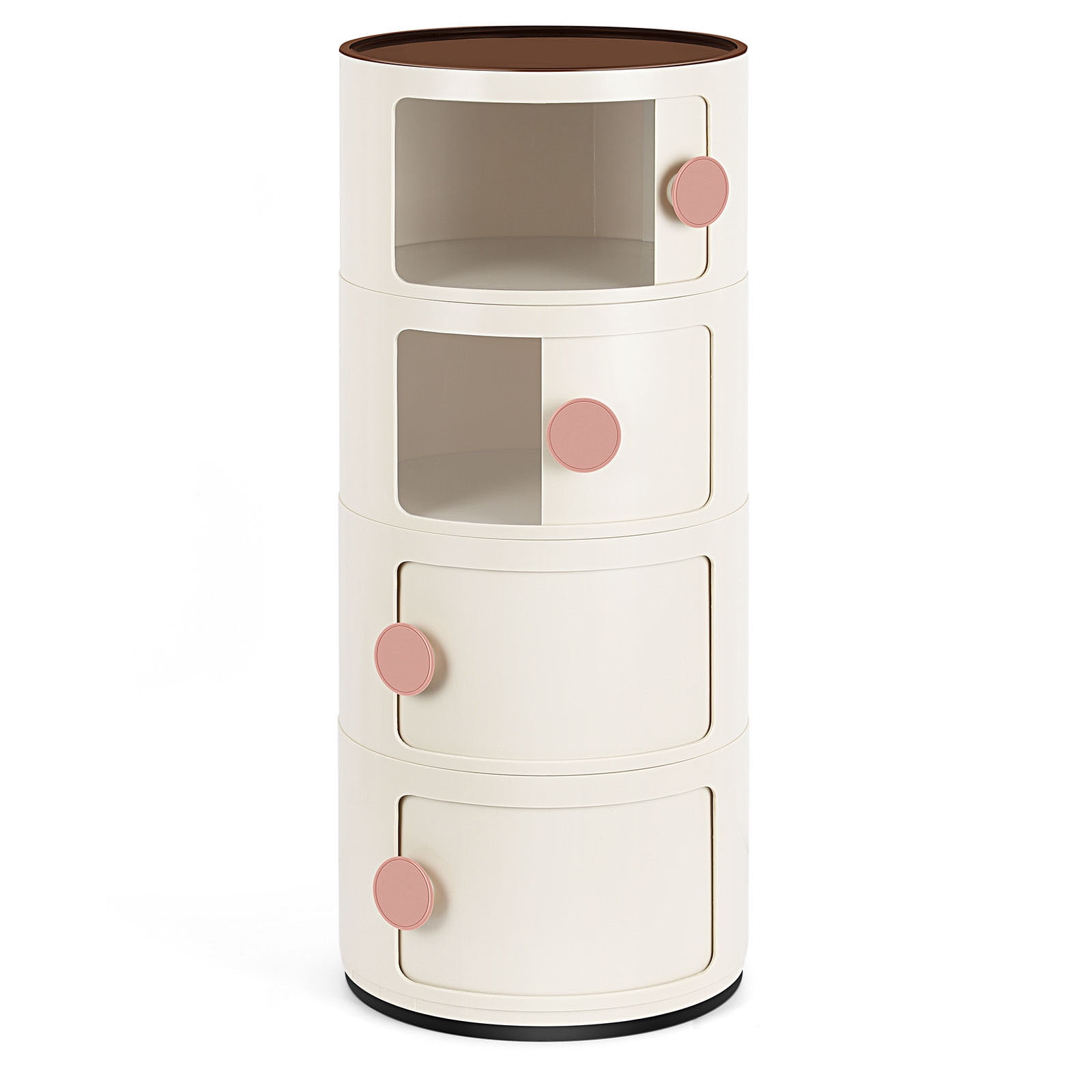 4 Drawer Sliding Barrel Modern Bedroom Nightstand, Beige