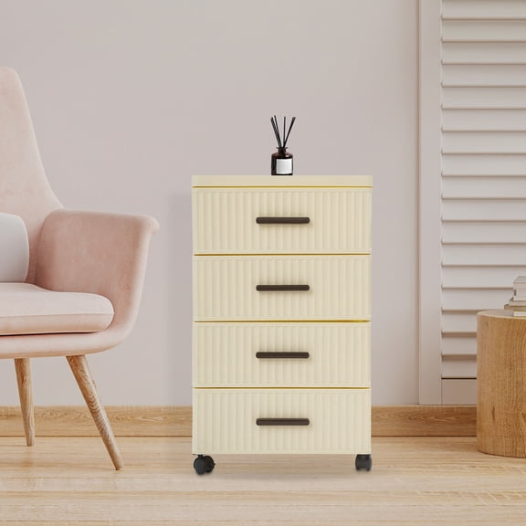 4 Drawer Storage Organizer with Wheels Rolling Plastic Storage Cabinet for Bedroom Living Room, PP Narrow Shelf Unit with 4 Locking Casters (2 Brakes), Space Saving Storage Tower