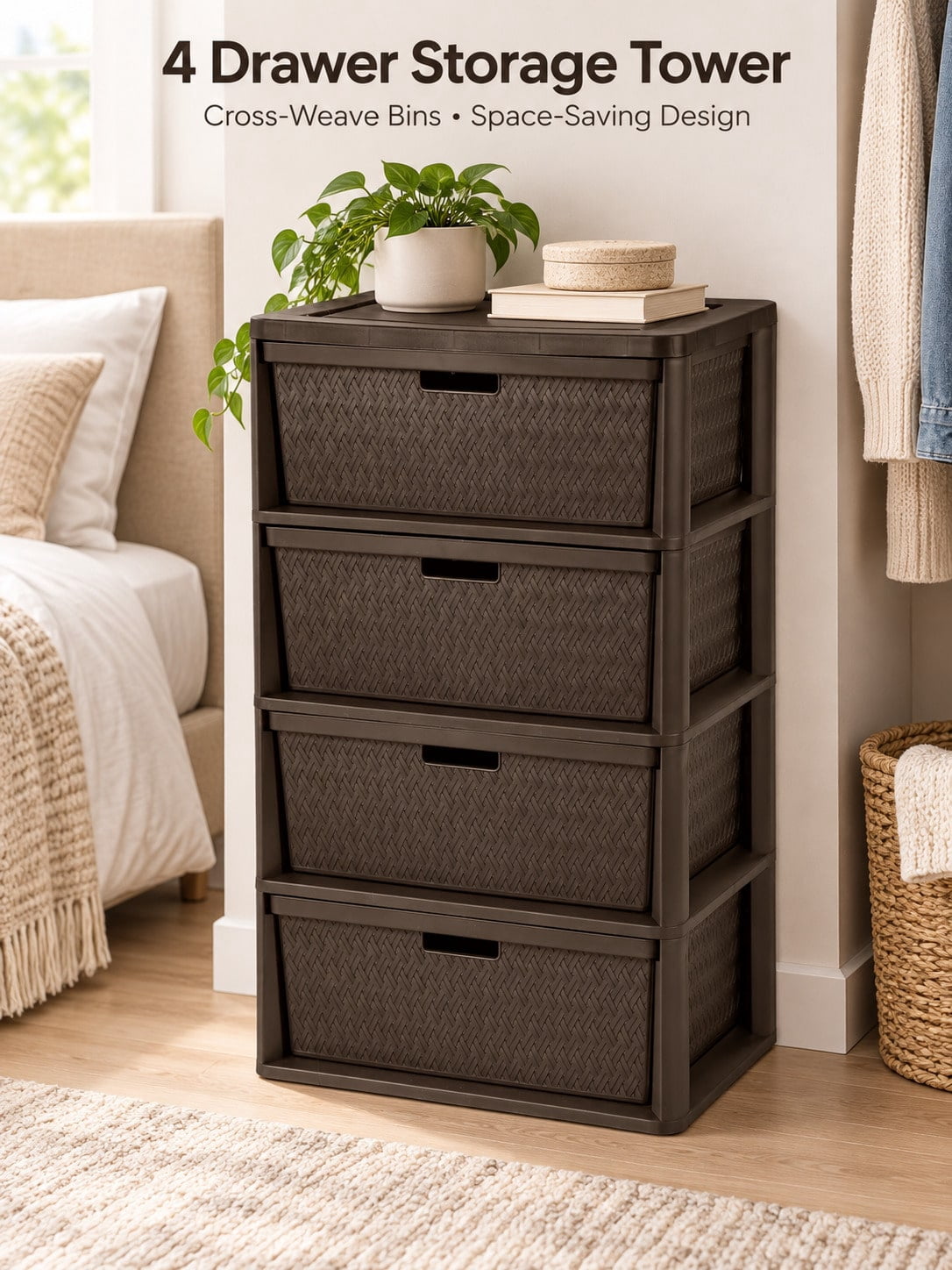 4 Drawer Storage Tower, Vertical Storage Organizer with Removable Cross ...