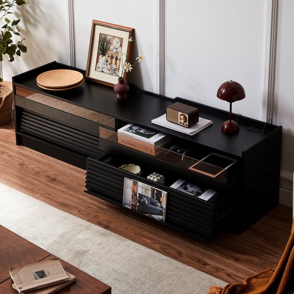 4 Drawer TV Stand with Built - in Outlets and Book Storage / Suitable for Any Living Area