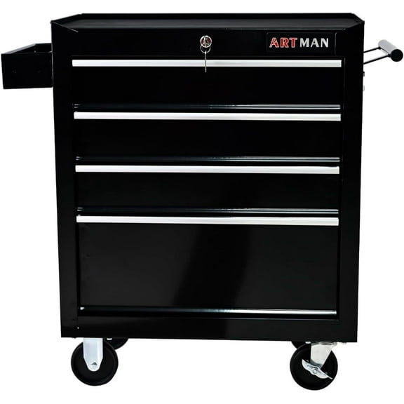 4-Drawer Tool Cart, Lockable Tool Trolley with Liners, Wheels, Multi-Functional Rolling Tool Chest for Workshops, Repair Shops, Factories, Black