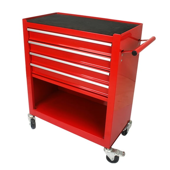 LuckyNote 4-Drawer Rolling Tool Cart with Wheels, Mobile Storage Cabinet with Brakes, Red, Multifunctional for Garage Workshop