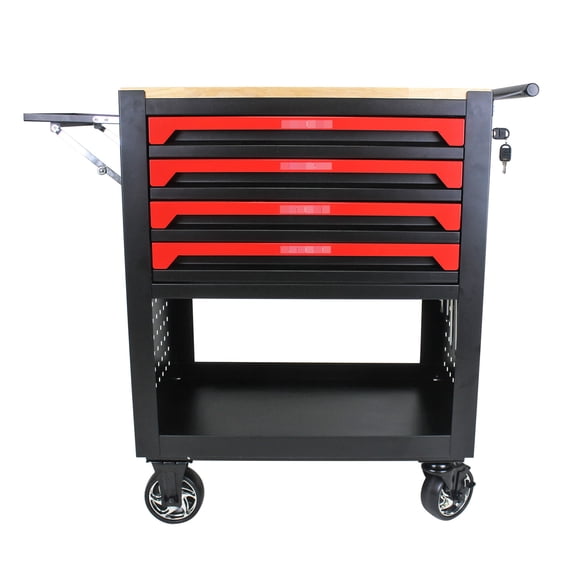 4-Drawer Utility Vehicle with Wooden Top | Used in Various Work Environments | 5-Inch Heavy Duty Wheels | Overcomes Mobility and Storage Challenges