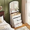 4-Drawer Vanity Dresser with Mirror, Built-In Charging Station and LED Light Strip, Makeup Storage Cabinet for Bedroom and Living Room