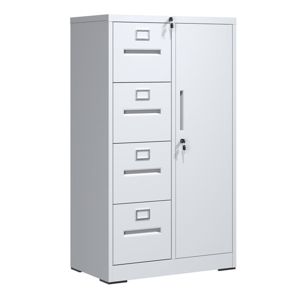 4-Drawer Vertical File Cabinet with Lock – Steel Storage Locker for Office, White