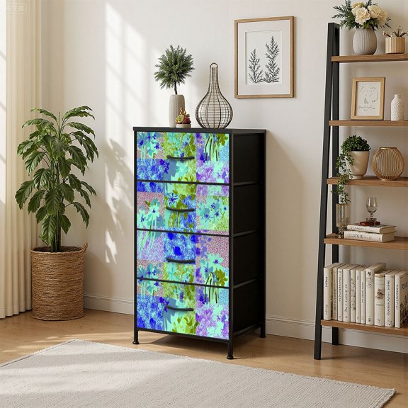 4 Drawer Vertical Storage Dresser Abstract brush strokes watercolor patterns banners posters labels gift with Wood Top Fabric Pull Drawers