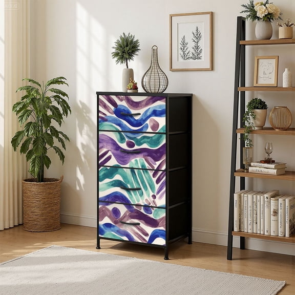 4 Drawer Vertical Storage Dresser Abstract brush strokes watercolor patterns banners posters labels gift with Wood Top Fabric Pull Drawers