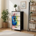 thumbnail image 1 of 4 Drawer Vertical Storage Dresser Abstract colorful shape acoustic Guitar Watercolor painting with Wood Top Fabric Pull Drawers, 1 of 8