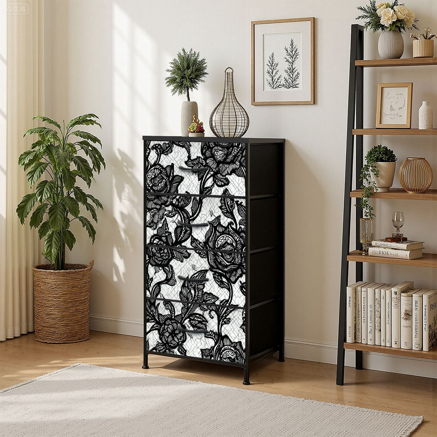4 Drawer Vertical Storage Dresser Abstract lace flowers leaves ...