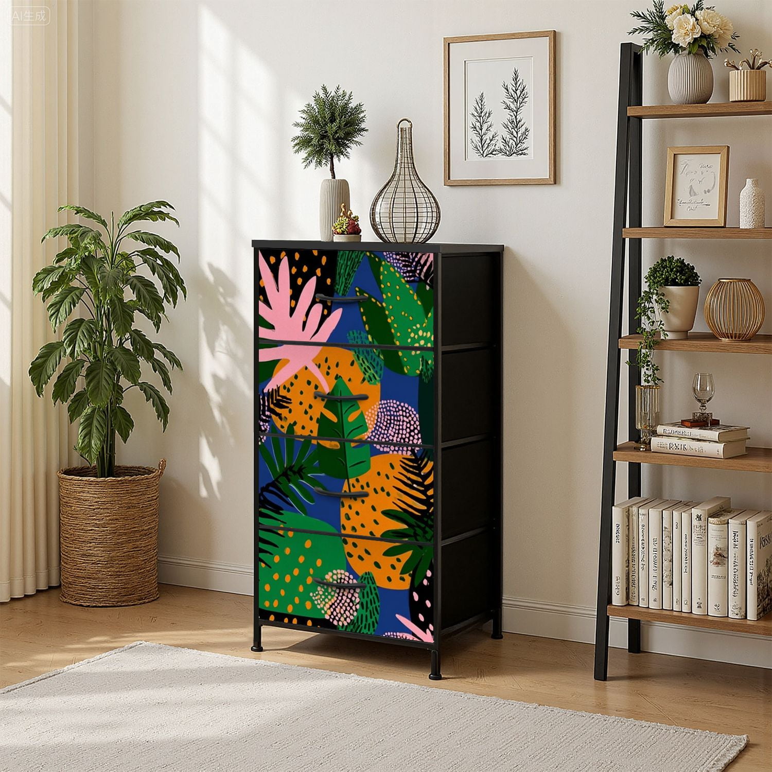 4 Drawer Vertical Storage Dresser floral folk ethnic folklore