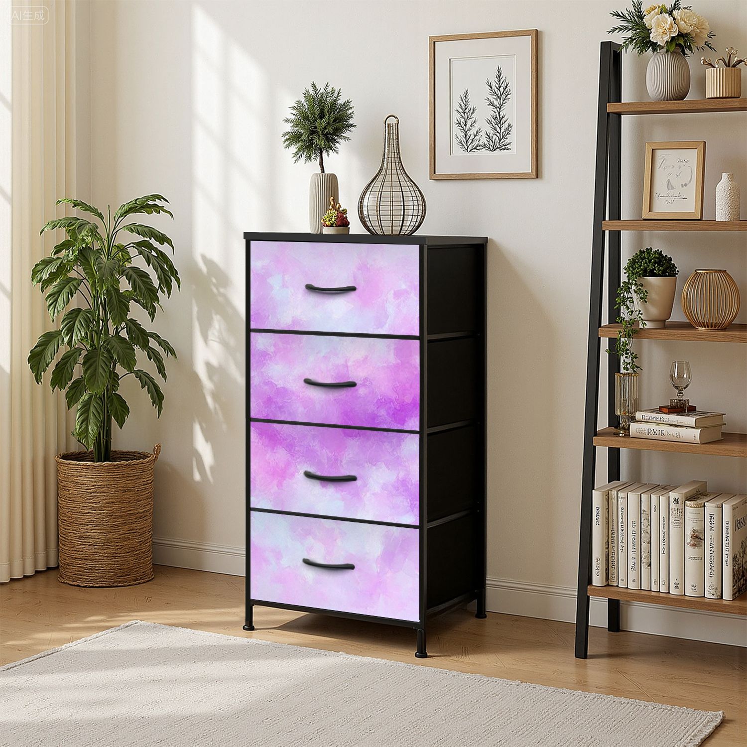 pink and blue dresser 4 Drawer Vertical Storage Dresser Beautiful splash watercolor multicolor  blue pink pastel color abstract with Wood Top Fabric Pull Drawers