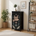 thumbnail image 1 of 4 Drawer Vertical Storage Dresser Boho naive handdrawn style art bird sacred heart night stars love with Wood Top Fabric Pull Drawers, 1 of 8