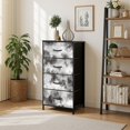 thumbnail image 1 of 4 Drawer Vertical Storage Dresser Bright Trendy Gray Dye Tibetan Watercolor Hand with Wood Top Fabric Pull Drawers, 1 of 8