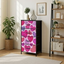 4 Drawer Vertical Storage Dresser Cute pink doodled hearts with Wood Top Fabric Pull Drawers