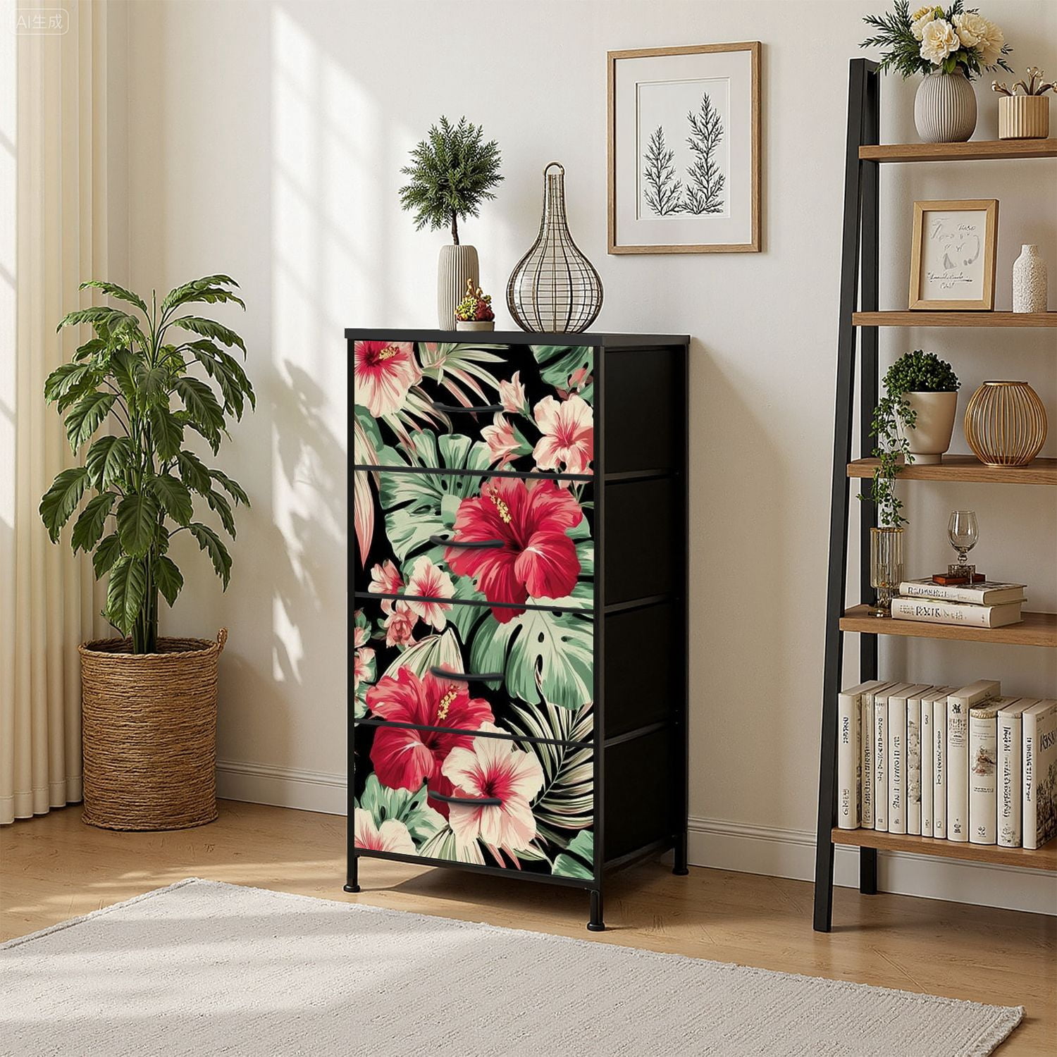 4 Drawer Vertical Storage Dresser Exotic hawaiian tropical