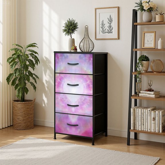 4 Drawer Vertical Storage Dresser Heart Frame Heart shape making border with Wood Top Fabric Pull Drawers