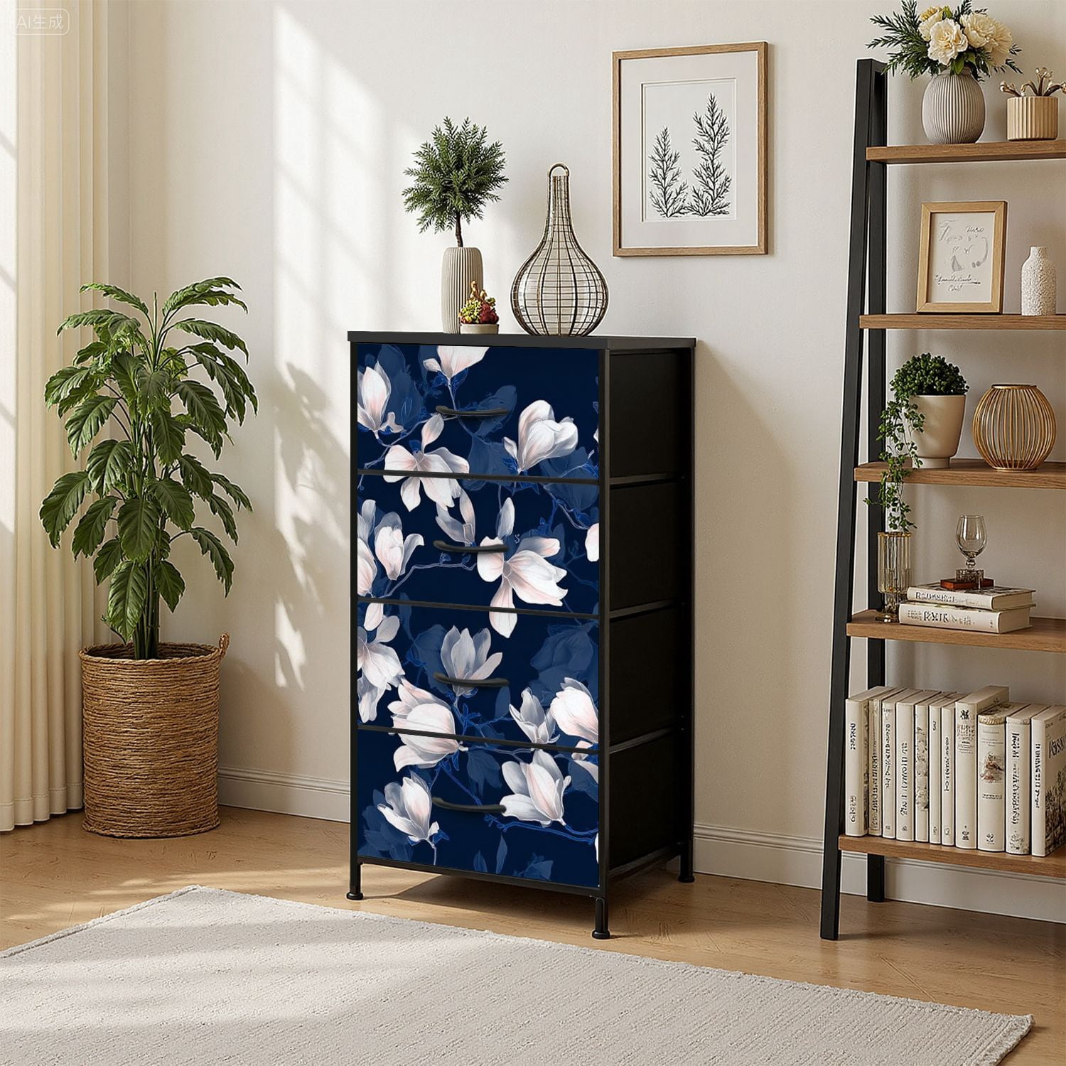 4 Drawer Vertical Storage Dresser cherry flowers buds Pink