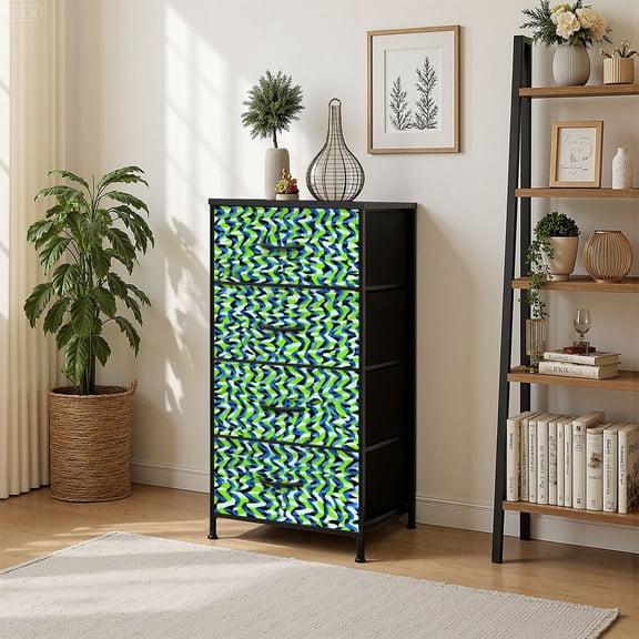 4 Drawer Vertical Storage Dresser Optical illusion distorted wavy stripes Repeatable with Wood Top Fabric Pull Drawers