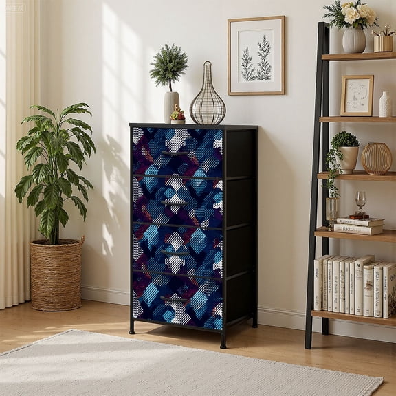 4 Drawer Vertical Storage Dresser Polka dot dots Colorful abstract geometric ornament with Wood Top Fabric Pull Drawers