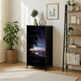 thumbnail image 1 of 4 Drawer Vertical Storage Dresser Purple black sunset Siargao Philippines with Wood Top Fabric Pull Drawers, 1 of 8