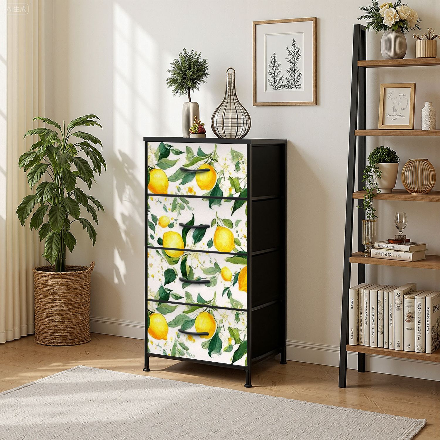 4 Drawer Vertical Storage Dresser Set lemon branch Flower green leaves ...
