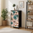 thumbnail image 1 of 4 Drawer Vertical Storage Dresser Tropical Hawaii Surf Beach Pink Palm Tree Beach men Playing with Wood Top Fabric Pull Drawers, 1 of 8