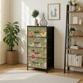 thumbnail image 1 of 4 Drawer Vertical Storage Dresser Vintage English Floral cute butterfly Coloured with Wood Top Fabric Pull Drawers, 1 of 8