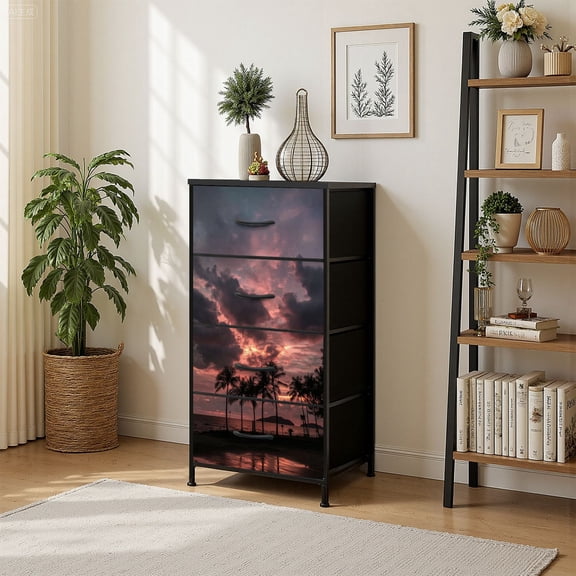 4 Drawer Vertical Storage Dresser Wonderful twilight sea with Wood Top Fabric Pull Drawers