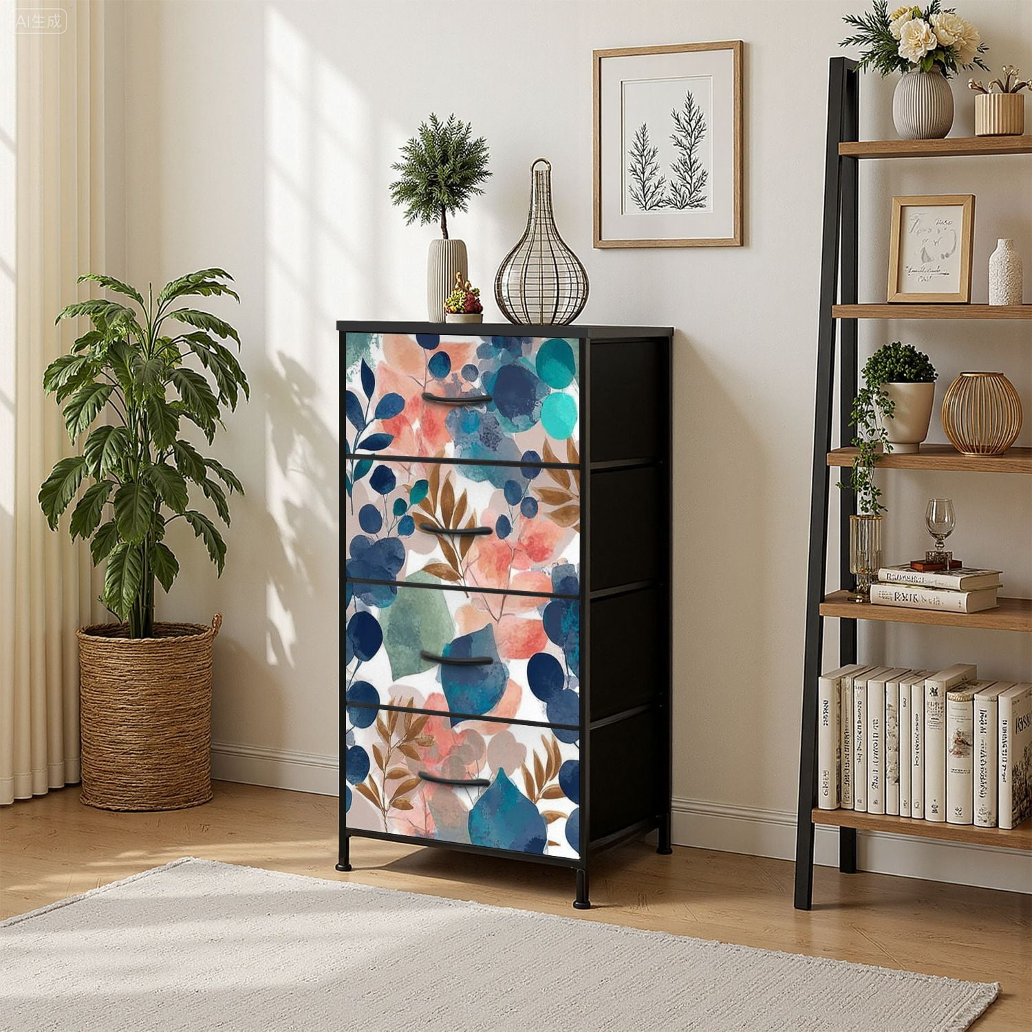 4 Drawer Vertical Storage Dresser autumn leaves brown gray watercolor ...