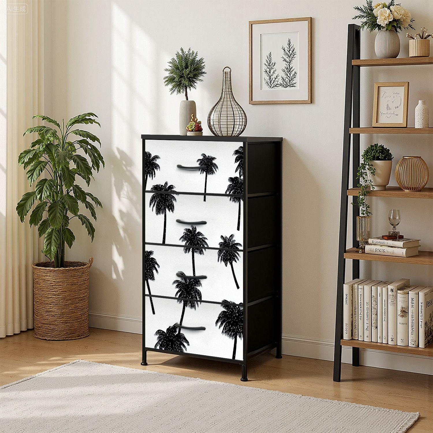 4 Drawer Vertical Storage Dresser black white abstract anchors creative ...