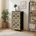 thumbnail image 1 of 4 Drawer Vertical Storage Dresser block print batik with Wood Top Fabric Pull Drawers, 1 of 8