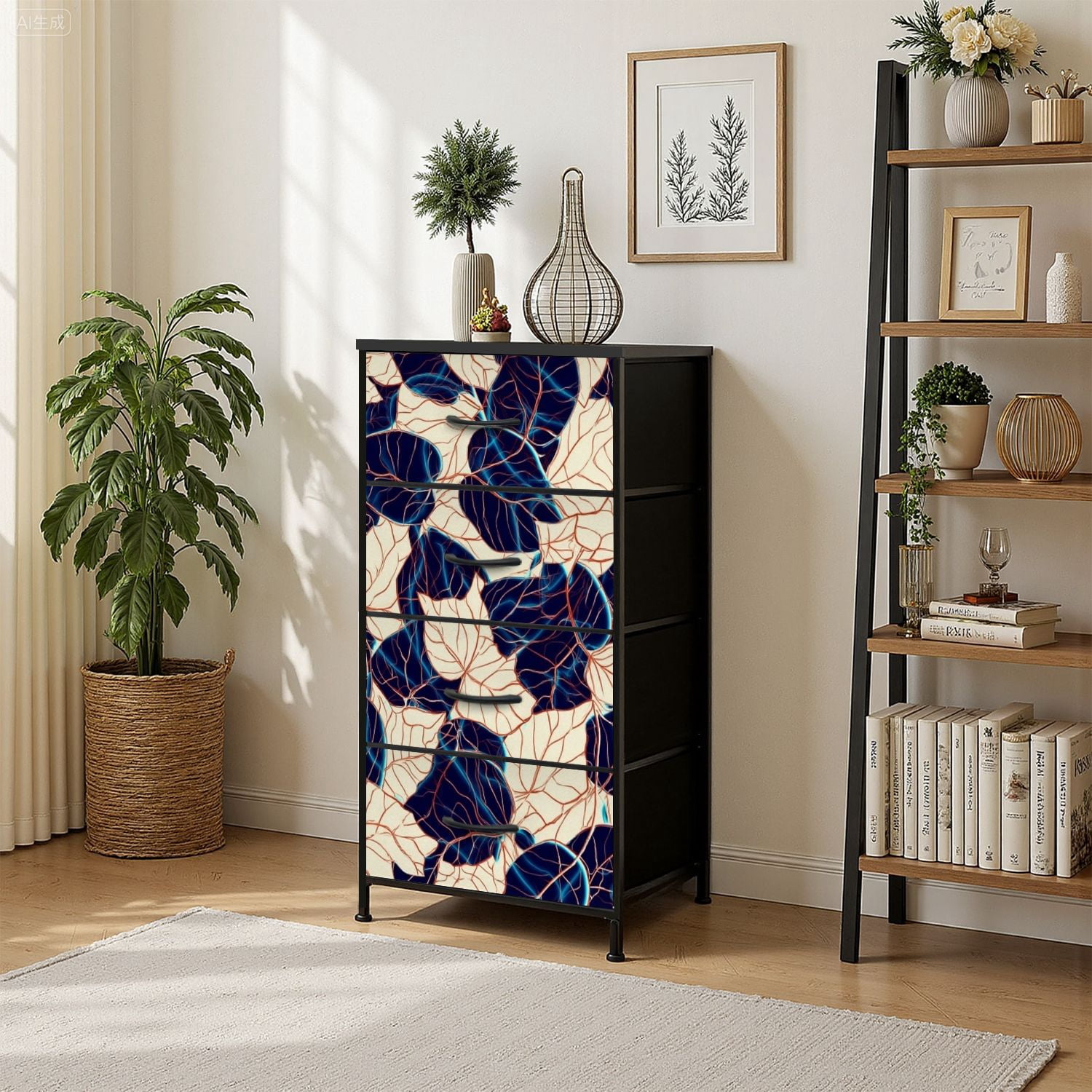 4 Drawer Vertical Storage Dresser botanical abstract nature ornament ...