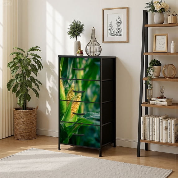 4 Drawer Vertical Storage Dresser corn plant field with Wood Top Fabric Pull Drawers