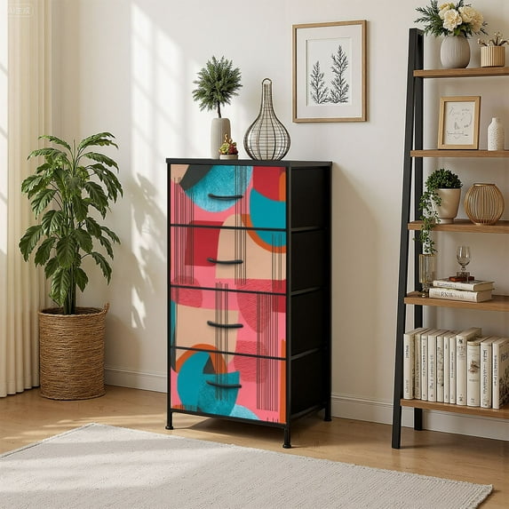 4 Drawer Vertical Storage Dresser geometric shapes colors with Wood Top ...