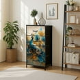 thumbnail image 1 of 4 Drawer Vertical Storage Dresser modern art Green gray animals swan butterfly feathers abstract art with Wood Top Fabric Pull Drawers, 1 of 8