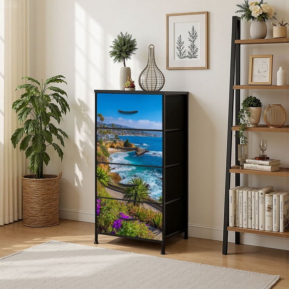 4 Drawer Vertical Storage Dresser ocean view laguna beach coastline orange countyca nature with Wood Top Fabric Pull Drawers