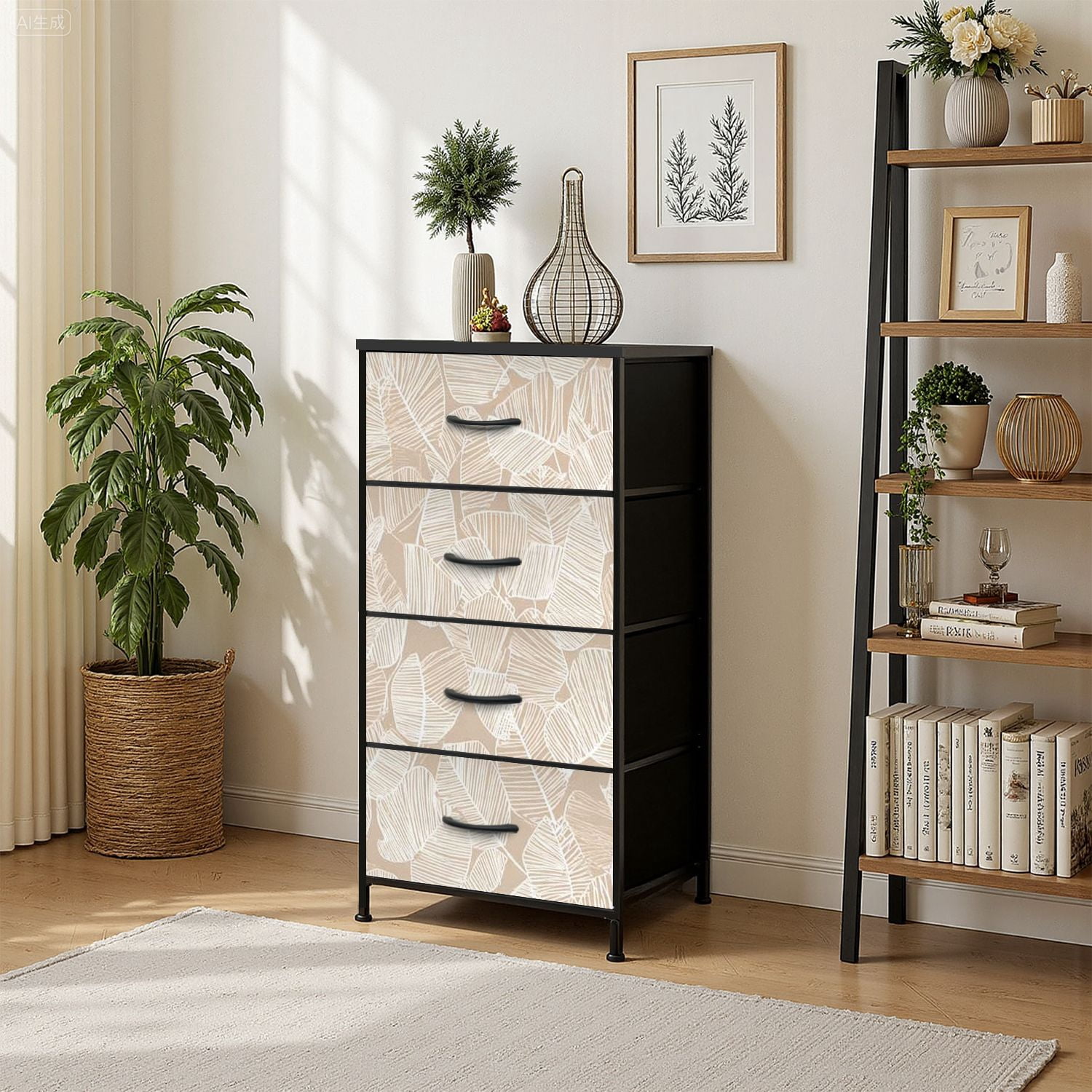トップス draw drawers flower T 4 Drawer Vertical Storage Dresser floral folk ethnic folklore