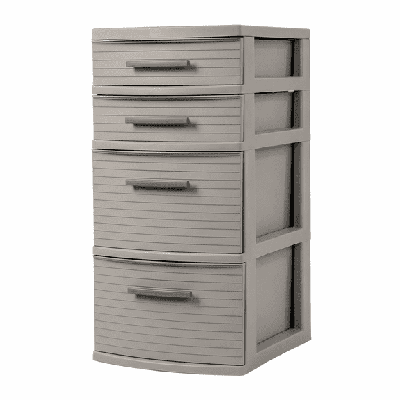 4 Drawer Weave Tower Dark Gray: Plastic Storage Organizer, Portable Utility Drawers, Universal Storage