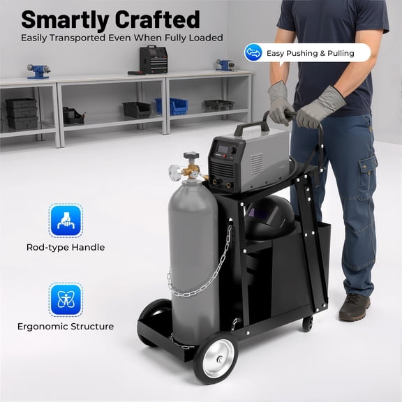 4-Drawer Welding Cart, Heavy Duty Mobile Tool Trolley with Gas Tank Shelf 360 Rolling Welder Storage Rack, 176LBS Load Capacity, for Welder & Plasma Cutter