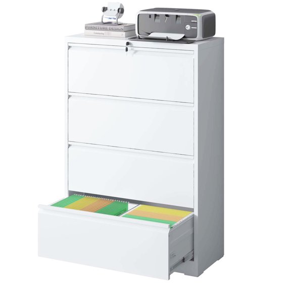 4-Drawer White Metal - High-Security Locking - Home Office Use - Protect Private Files & Maximize Storage