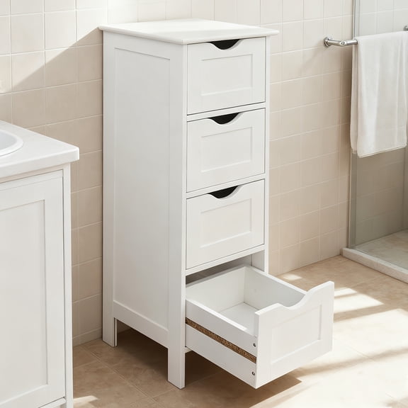 4-Drawer White Storage Cabinet, Concise Space-Saving Organizer for Daily Home & Office Organization
